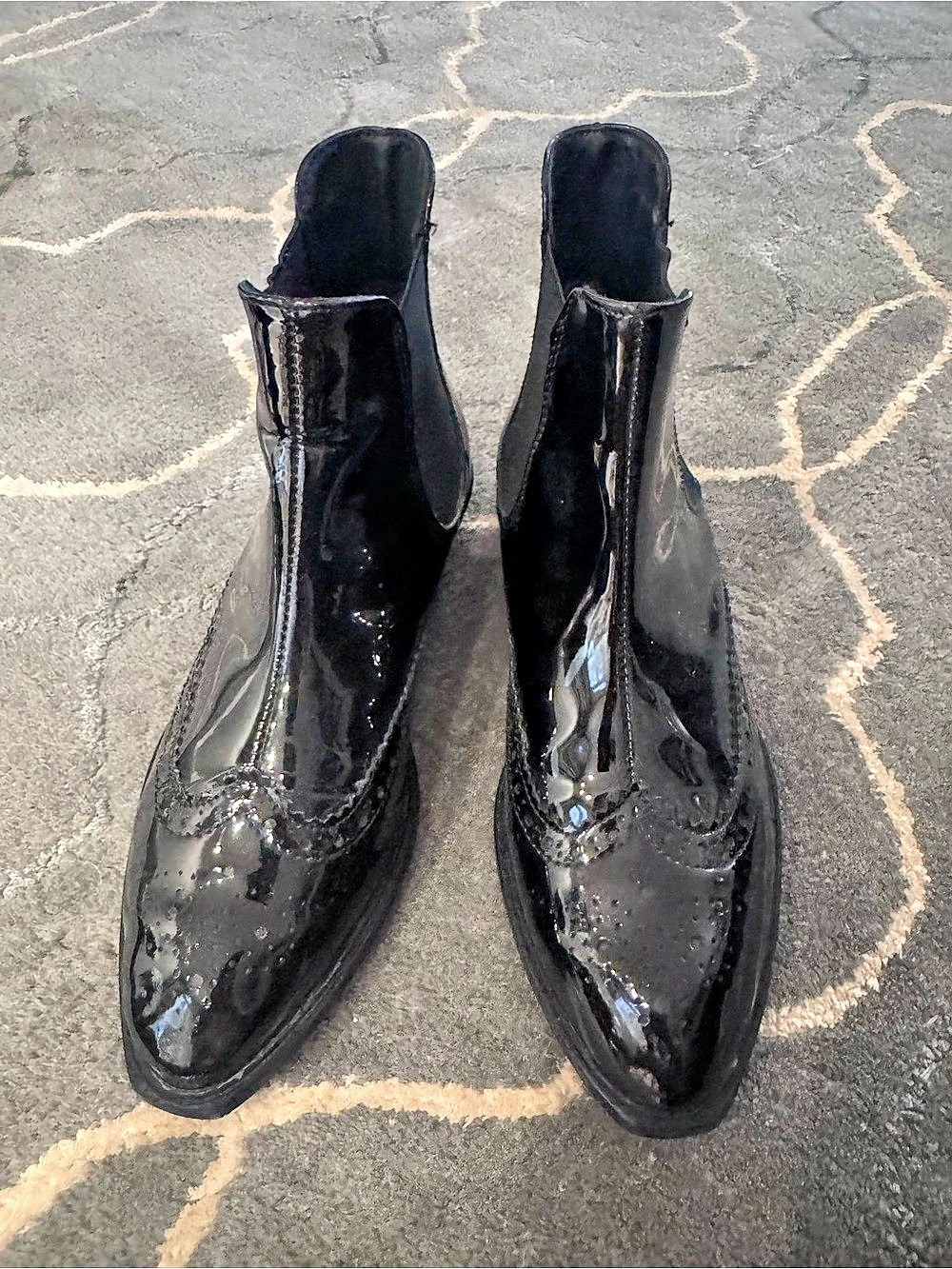 Patent Pointed-Toe Ankle Boots in Black Like New